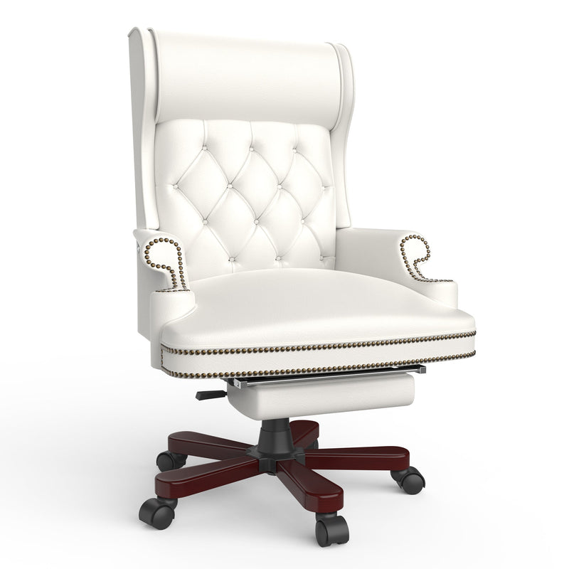 330LBS Executive Office Chair with Footstool, Ergonomic Design High Back Reclining Comfortable Desk Chair - White