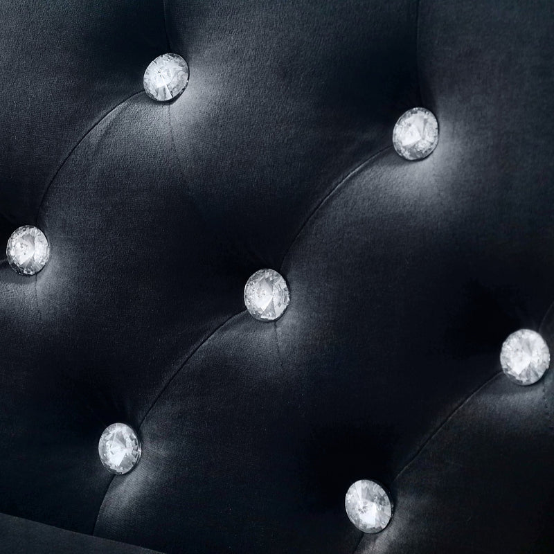82.3" Width Modern Velvet Sofa Jeweled Buttons Tufted Square Arm Couch Black, 2 Pillows Included