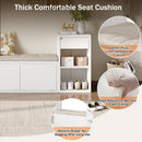 Entryway Storage Bench With Cushion, Drawers & Open Shelves