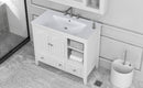 36" Bathroom Vanity with Ceramic Basin, Bathroom Storage Cabinet with Two Doors and Drawers, Solid Frame, Metal Handles, White