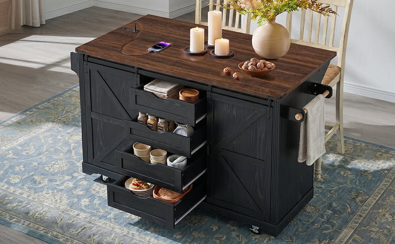 K&K 72" Farmhouse Kitchen Island with Fridge Storage Space & Power Outlet, photo 7 of 10