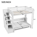 Full Long Loft Bed With Storage Staircase, Murphy Bed, LED Light - White by Unique Piece Furniture