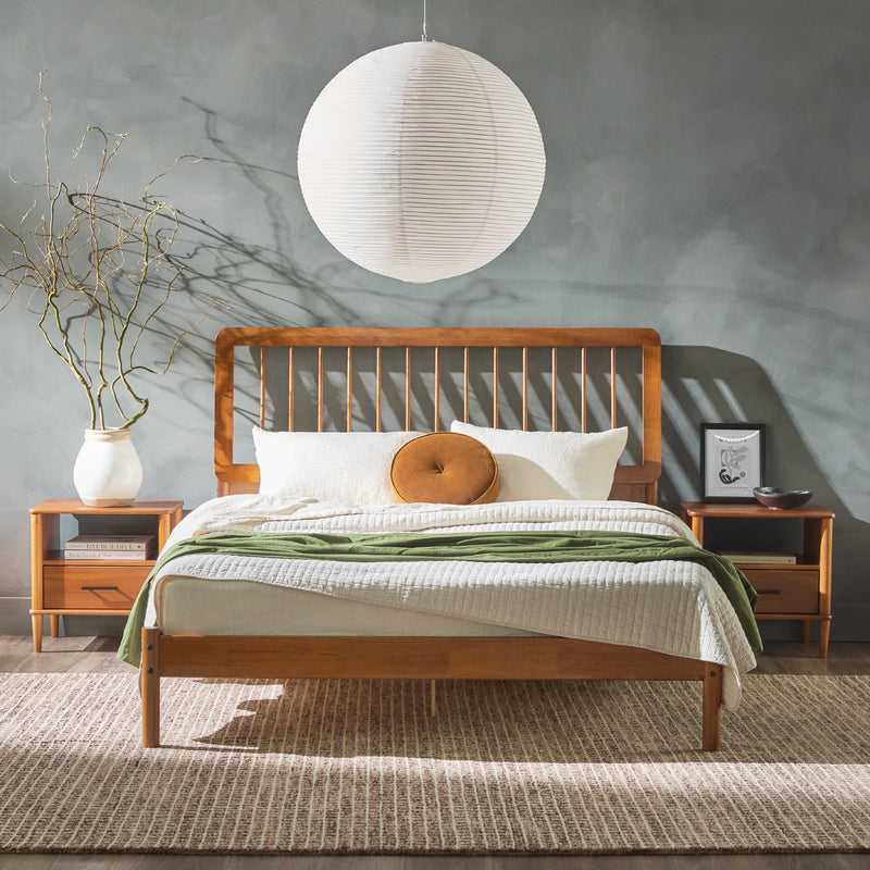 Cama Mid-Century Modern Solid Wood Spindle Bedframe