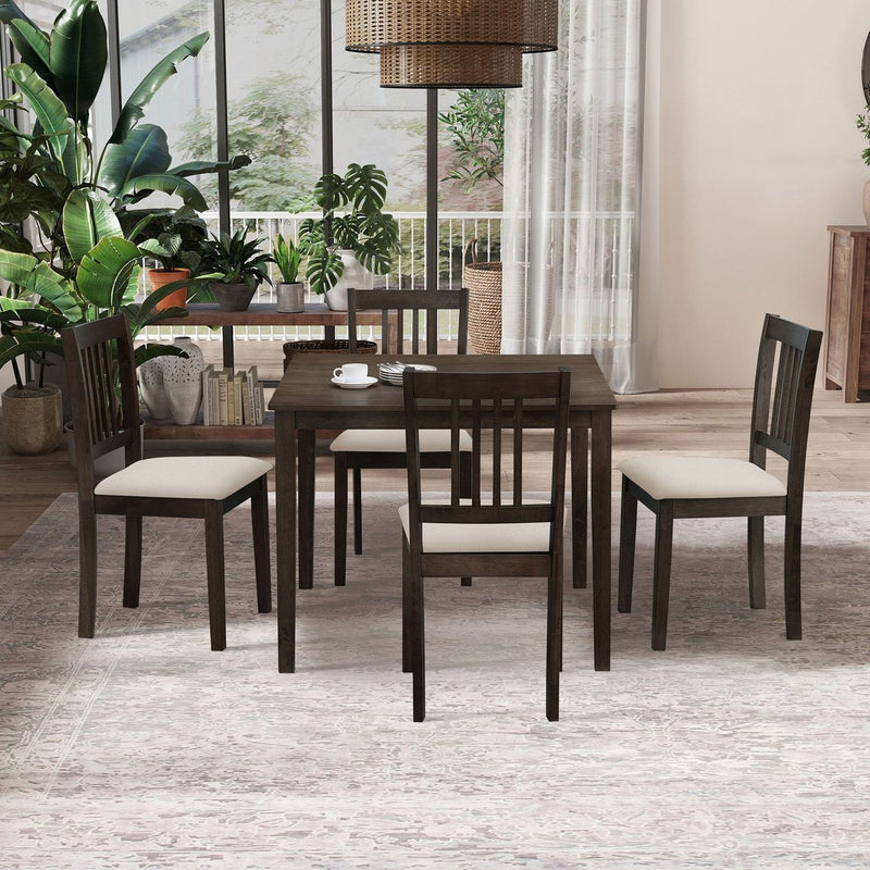 (1 Table with 4 Chairs)Wooden Dining Table Set, Mid Century Modern Square Wooden Kitchen Table and Upholstered Dining Chairs for Dining Room, Kitchen, Saving Space,Brown