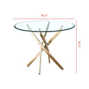Contemporary Round Clear Dining Tempered Glass Table With Gold Finish Stainless Steel Legs - Gold by HouseOfZazla