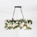 GobekUsa Black Metal 4-Light Linear Island Lamp with Hanging Artificial Plant - Lodge Style