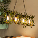 GobekUsa Black Metal 4-Light Linear Island Lamp with Hanging Artificial Plant - Lodge Style