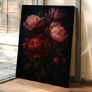 Crimson Peonies in Midnight Bloom