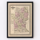 Vintage Map of Windham County, Vermont 1876