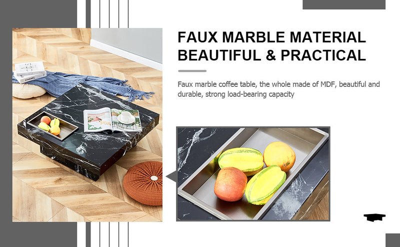 A modern and practical coffee table made of MDF material with black patterns. The fusion of elegance and natural fashion 31.4"x31.4"x12"