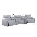 Fullar - Modular Power Motion Sectional Sofa With Console, 2 Wireless Chargers, 4 Cupholders, And 2 Speakers, 1 Phone Holder And 1 Reading Light, Adjustable Headrest - Light Gray by HouseOfZazla