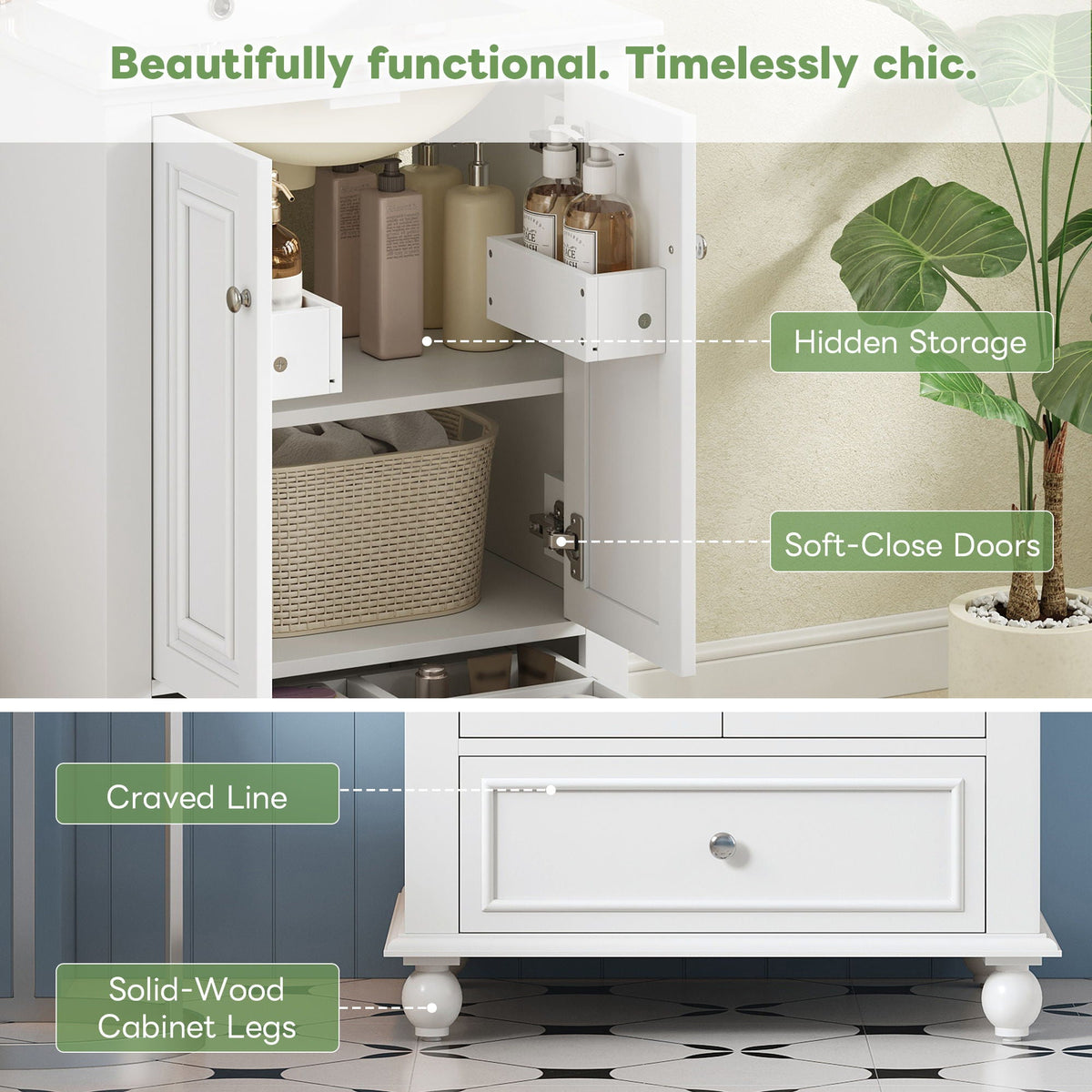 Modern Bathroom Vanity With Sink, Cabinet With Drawer And Dividers, Rectangular Storage Unit, photo 19 of 40