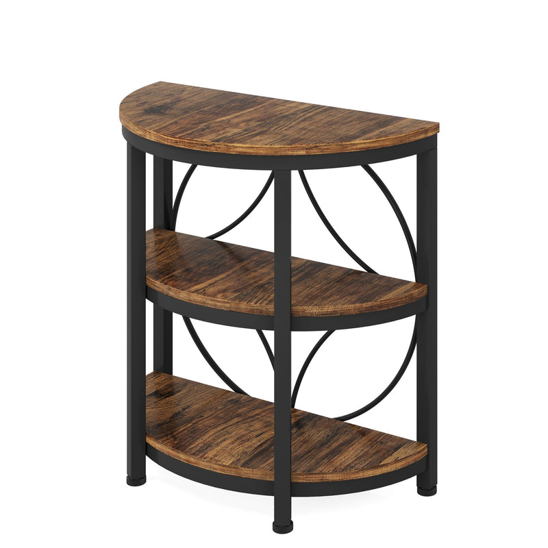 3 Tier Half Moon End Table, Space Saving Semi Circle - Deep Rustic Brown, photo 2 of 4