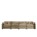 Modern Upholstered 4 Seater Fabric Sofa With Arm And Throw Pillows