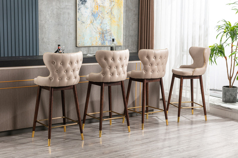 29.9" Modern Leathaire Fabric bar chairs, Tufted Gold Nailhead Trim Gold Decoration Bar stools, Set of 2 (Beige)