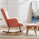 35.5 inch Rocking Chair, Soft Houndstooth Fabric Leather Fabric Rocking Chair for Nursery, Comfy Wingback Glider Rocker with Safe Solid Wood Base for Living Room Bedroom Balcony (pink)