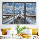 Bison Wall Art - Snowy Road Wall Art – Framed Mountain by MyGreatCanvas | Canvas Wall Art Prints | Photo Prints & Wall Decor