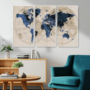 Vintage Blue World Map Canvas Wall Art – Antique Style