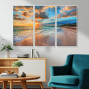 Sunset Beach Canvas Wall Art – Tropical Triptych Seascape