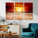 Red Sunset Ocean Beach Canvas Wall Art Beach Canvas, Coastal