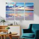 Tranquil Pastel Sunset Beach Triptych Canvas Art, Soothing