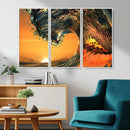 Surf Wave Sunset Canvas Wall Art Print, 3-Panel Ocean
