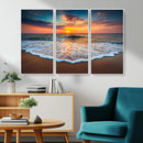 Sunset Beach Canvas Wall Art – Colorful Ocean Waves Triptych