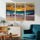 Ocean Sunrise Over Golden Beach Waves, Giclee Canvas Wall