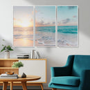 Tranquil Ocean Beach Sunset Canvas Wall Art | 3-Panel