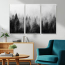 Foggy Black and White Forest Canvas Wall Art, 3 Panel Misty