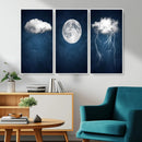 Dark Blue Cloud Art, 3 Piece Indigo Blue Wall Art, Aesthetic