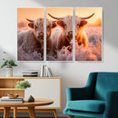 Highland Cows at Sunrise Wall Art Canvas Set – Serene and