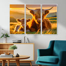 Scottish Cow and Baby Cow Canvas Wall Art Animal Print