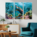 Sea Turtle and Coral Reef Triptych Wall Art – Vibrant