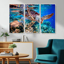 Underwater Coral Reef Sea Turtle Wall Art Canvas Print,
