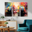 Weightlifting Barbell Art Triptych, Bold Abstract Fitness