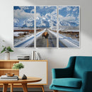 Bison Wall Art - Snowy Road Wall Art – Framed Mountain by MyGreatCanvas | Canvas Wall Art Prints | Photo Prints & Wall Decor