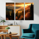 Golden Sunset Over Mountain Forest Canvas Wall Art Print -