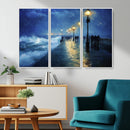 Storm Ocean Pier Canvas Wall Art Print - Large Moody Night