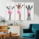 Bubblegum Animals Canvas Wall Art - Playful Giraffe and