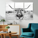 Highland Cow Wall Art Canvas Print – Black and White Western
