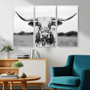 Highland Cow Wall Art Canvas Print – Black and White Western