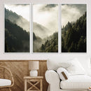 Misty Valley Wall Art Canvas Print – Foggy Forest Pine Trees