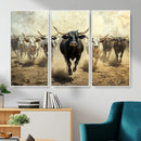 Texas Longhorn Wall Art – Framed Charging Cattle Canvas by MyGreatCanvas | Canvas Wall Art Prints | Photo Prints & Wall Decor