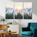 Misty Pine Forest Wall Art Canvas, Sunrise Over Foggy Trees