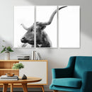 Longhorn Wall Art Canvas Print – Framed Monochrome Ranch Cow