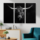 Texas Longhorn Wall Art Canvas Print – Framed Monochrome