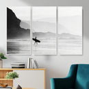 Surfer Beach Wall Art – Framed Black White Ocean Canvas