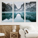 Mountain Lake Wall Art Canvas Print – Snowy Peaks Winter