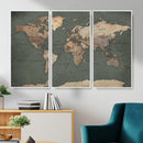 Rustic Black and Wood World Map Canvas Wall Art – Framed
